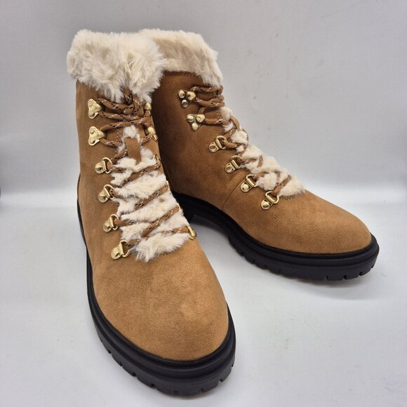 J. Crew Women's Faux Fur Winter Hiking Boots Size 10.5 Chestnut Brown - Picture 2 of 11